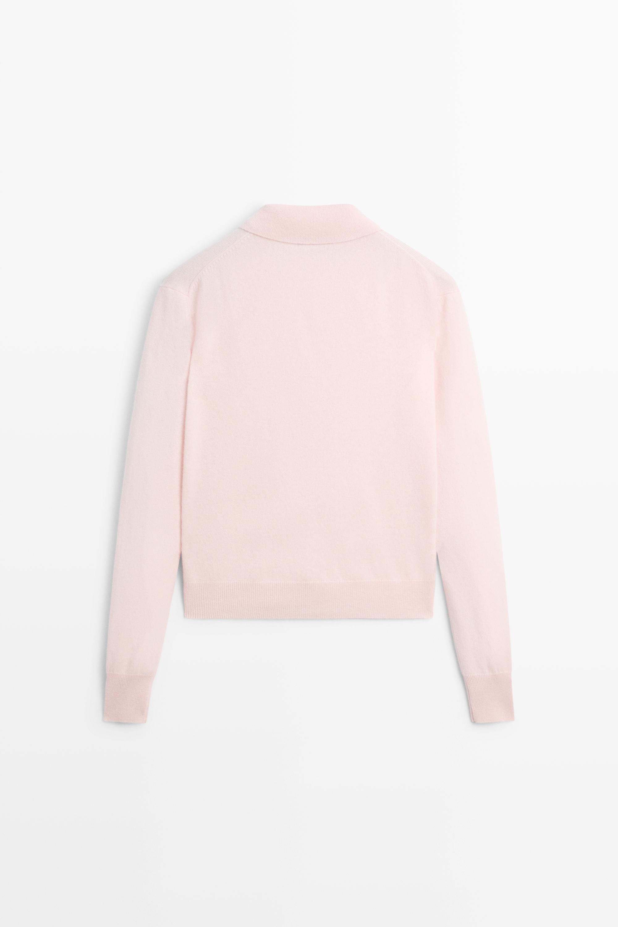 100% cashmere knit polo collar cardigan